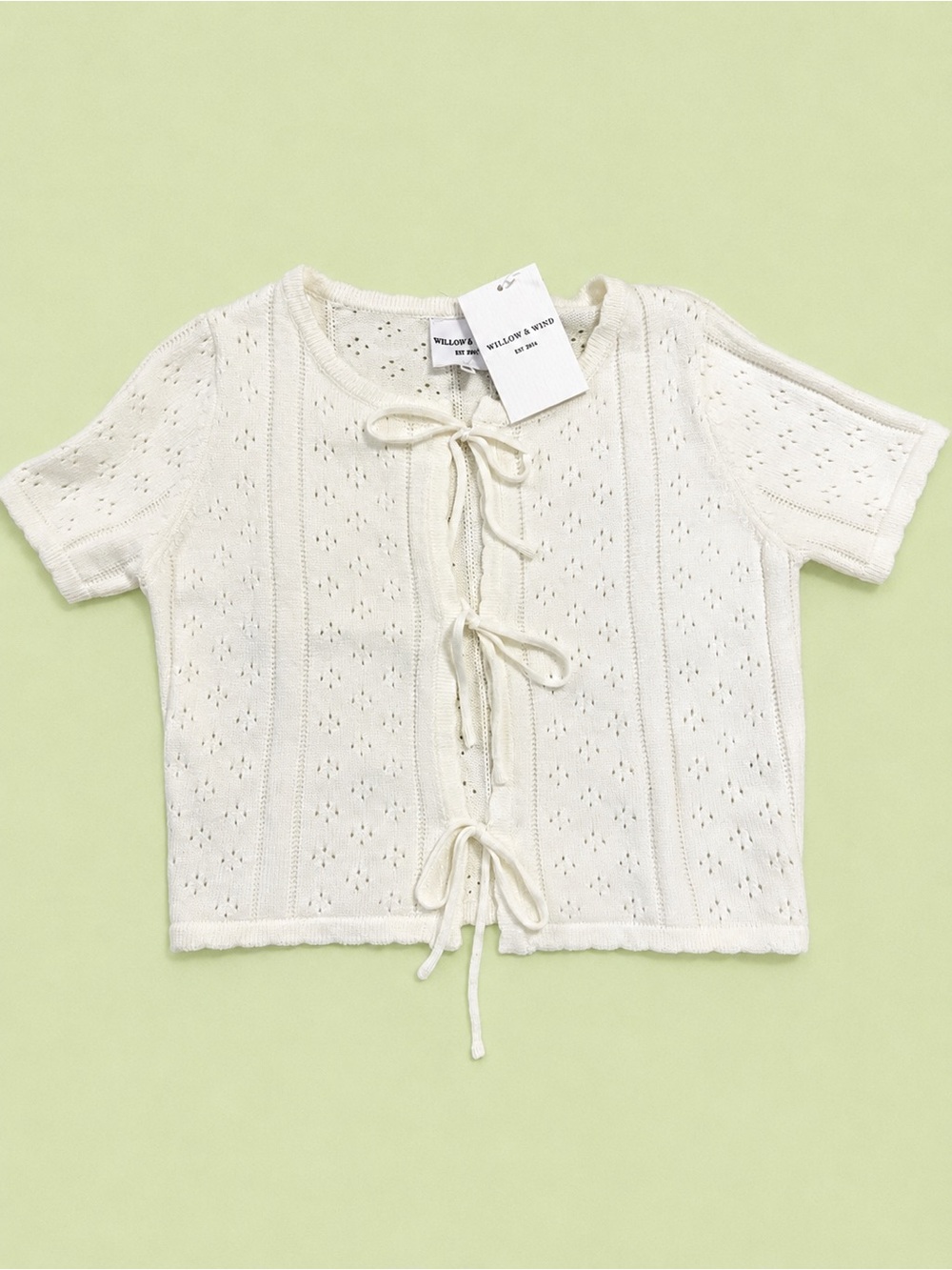 Cream Knit Tie-Front Womens Top